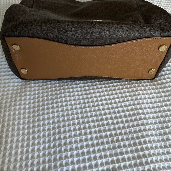 Michael Kors Fulton Large Signature Charm Hobo Shoulder Bag Tote Brown MK Logo - Picture 10 of 16
